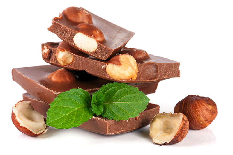 Chocolate with hazelnut and mint leaf